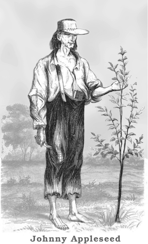 Johnny Appleseed standing BW