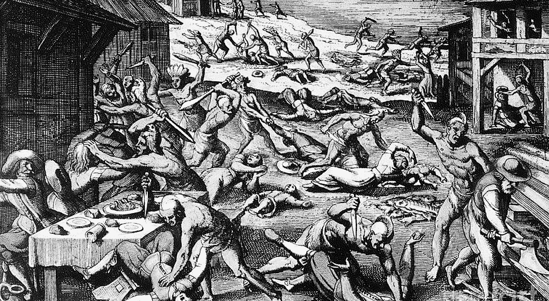 Indians massacre 347 pilgrims Jamestown BW