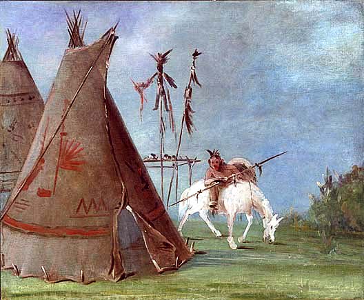 Comanche warrior and tipi