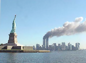 9 11 Statue of Liberty and WTC fire