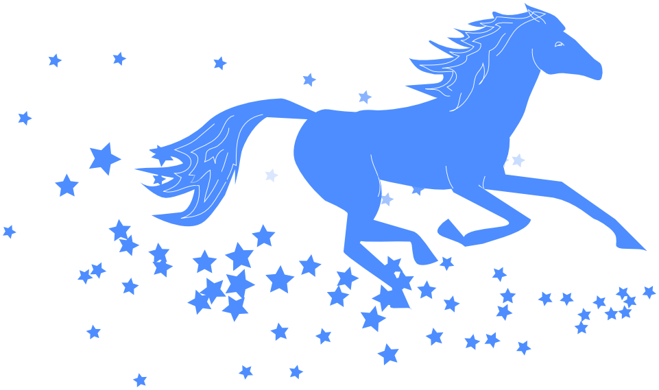 horse running in stars blue