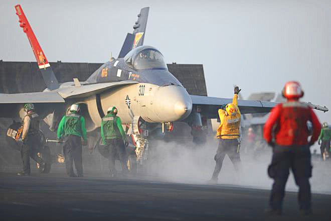 FA-18C Hornet prepares for takeoff US Navy