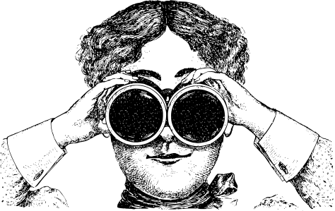 woman binoculars staring