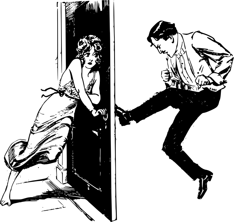 man kicks door