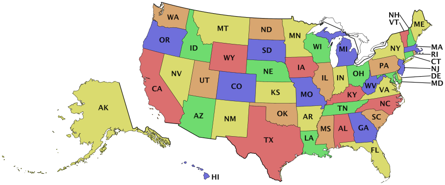 Usa States Initials Geographycountrymapsuunitedstatesusawith