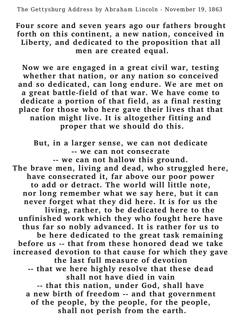 Gettysburg Address text bold /American_History/civil_war/Gettysburg