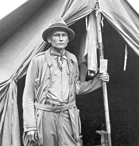 Hiram Bingham by tent