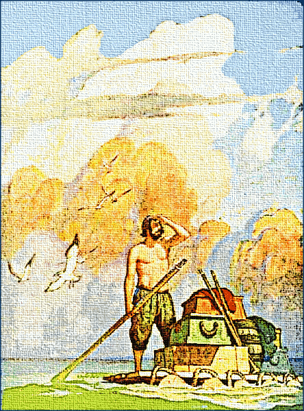 Crusoe on raft canvas