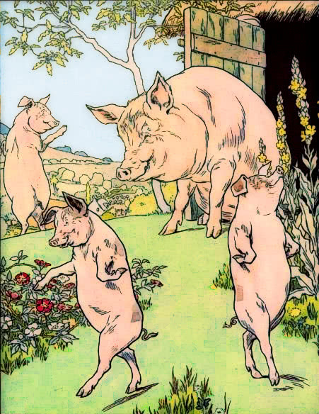 Three little pigs and mother
