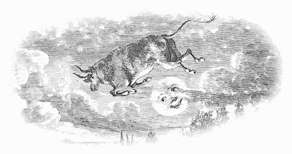 cow jumps over the moon BW
