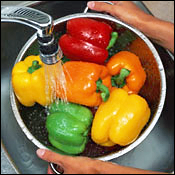 washing peppers