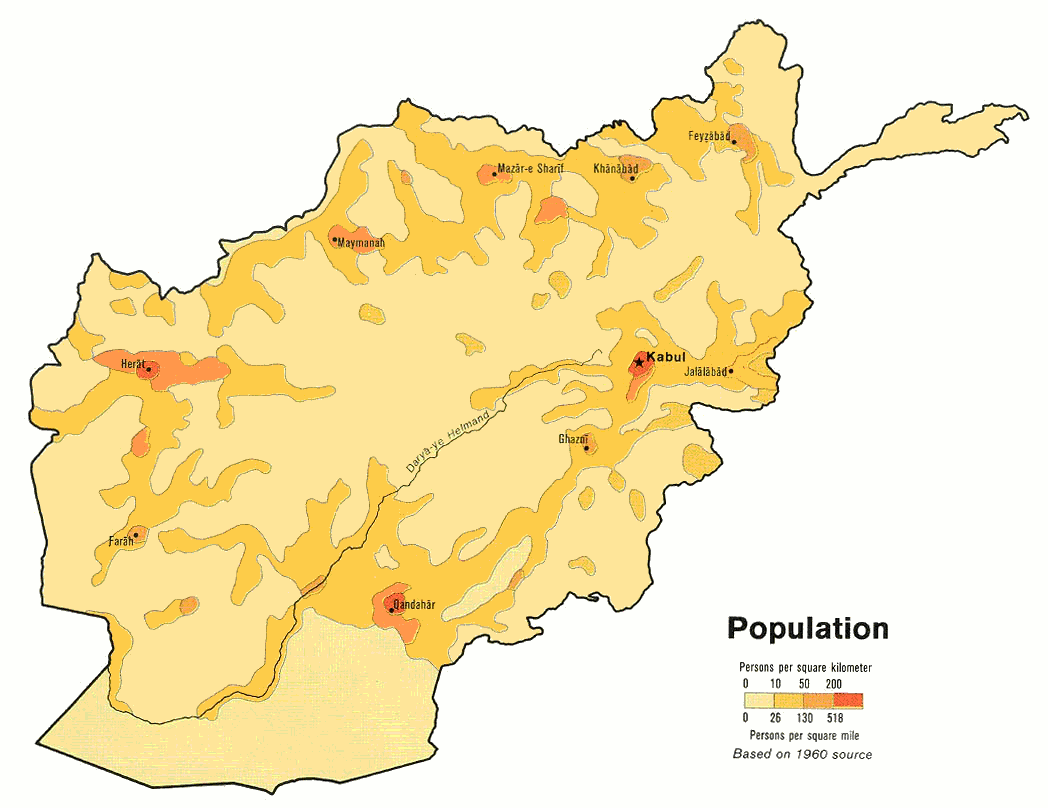 Afghanistan population density 1982