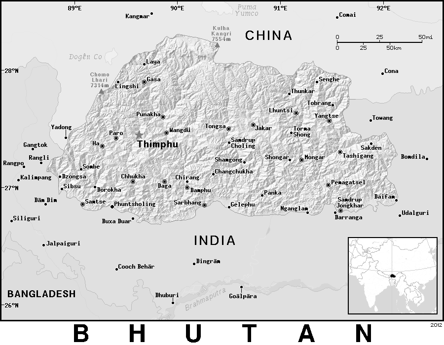Bhutan detailed BW