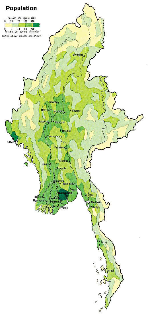 Burma population density 1972
