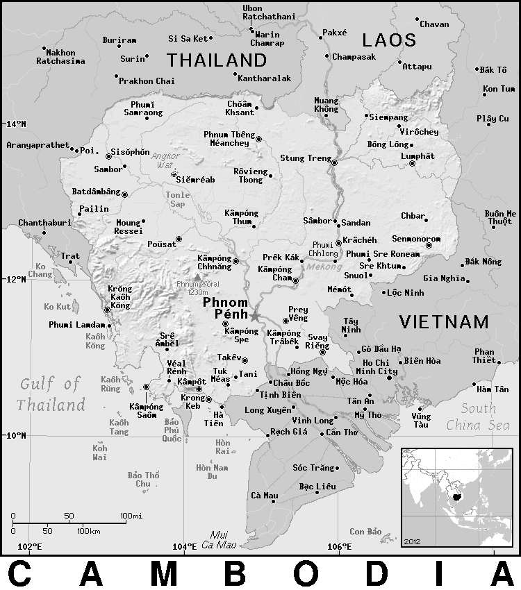 Cambodia detailed BW