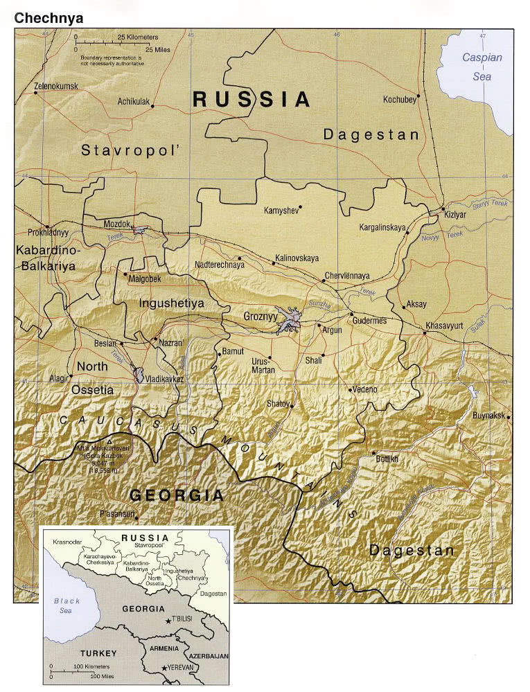 Chechnya relief map