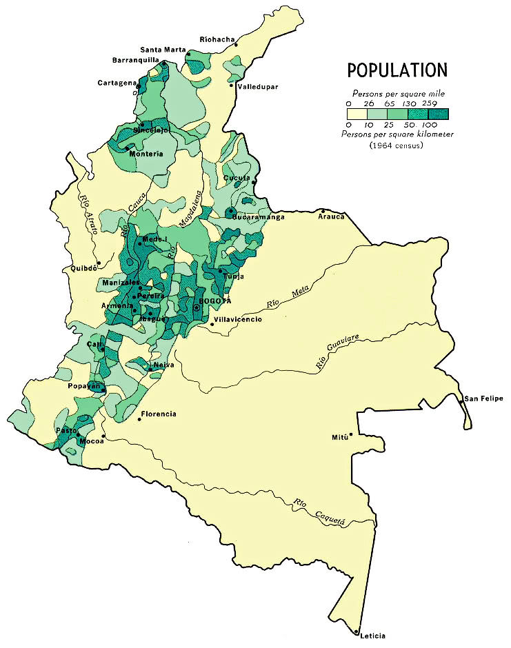 Colombia population density 1970