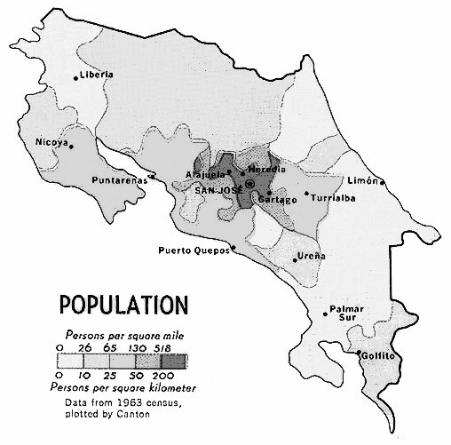 Costa Rica population density 1970