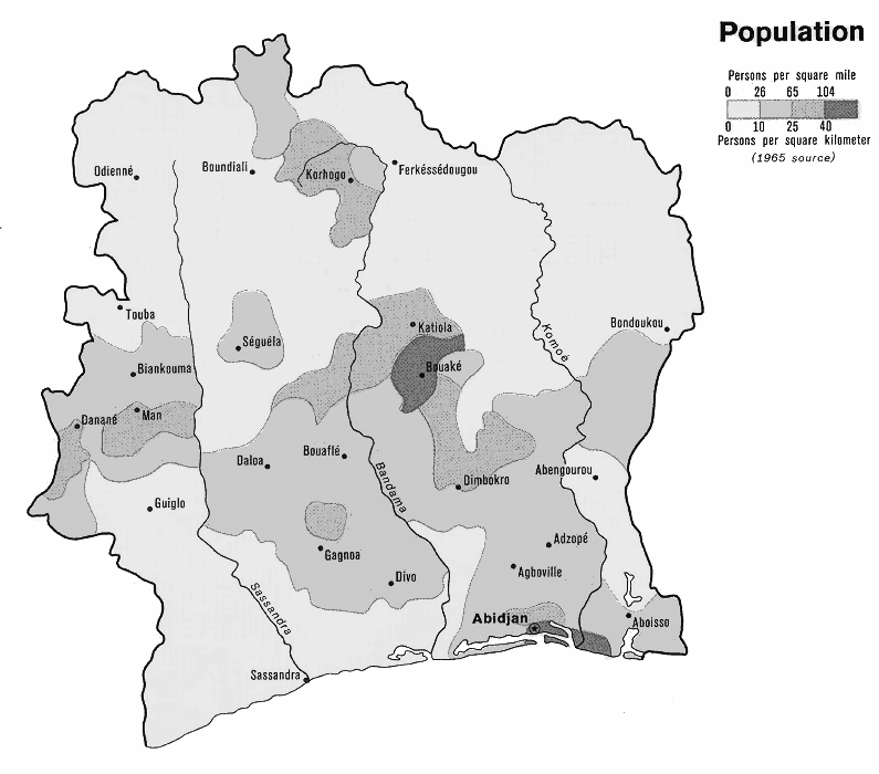 Cote dIvoire population density 1972