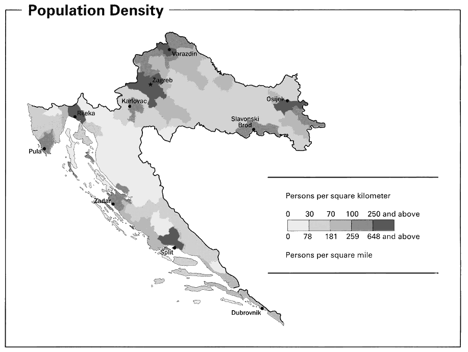 Croatia population density 1996