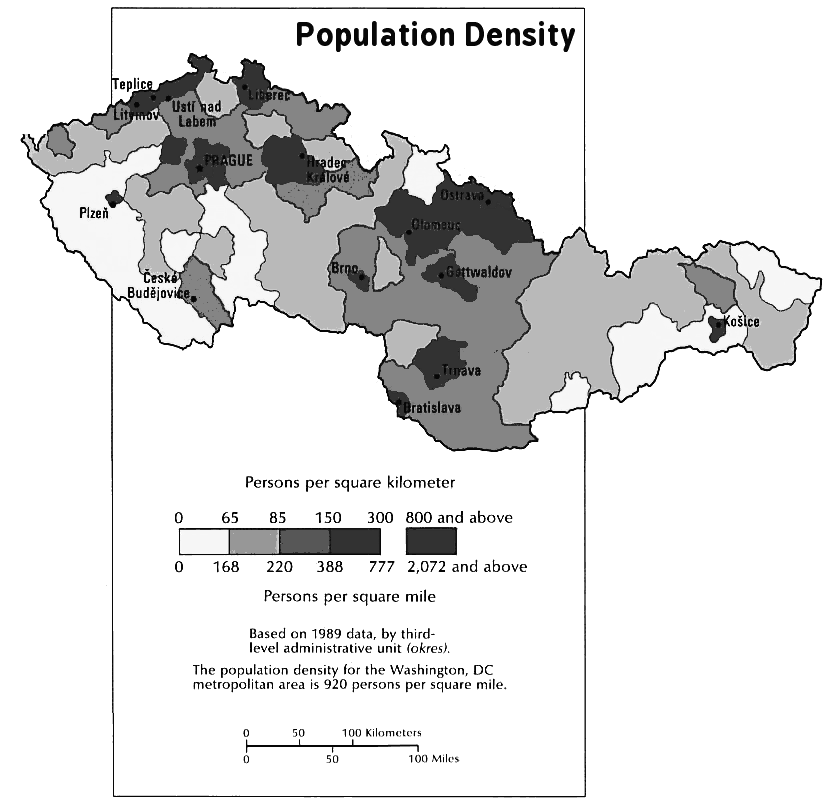 Czech population density 1990
