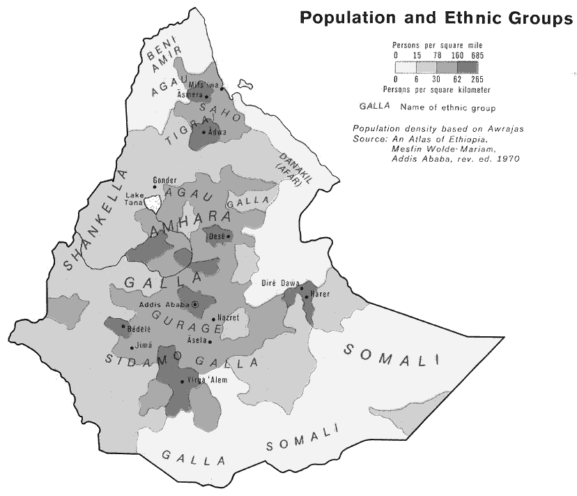 Ethiopia population density 1976