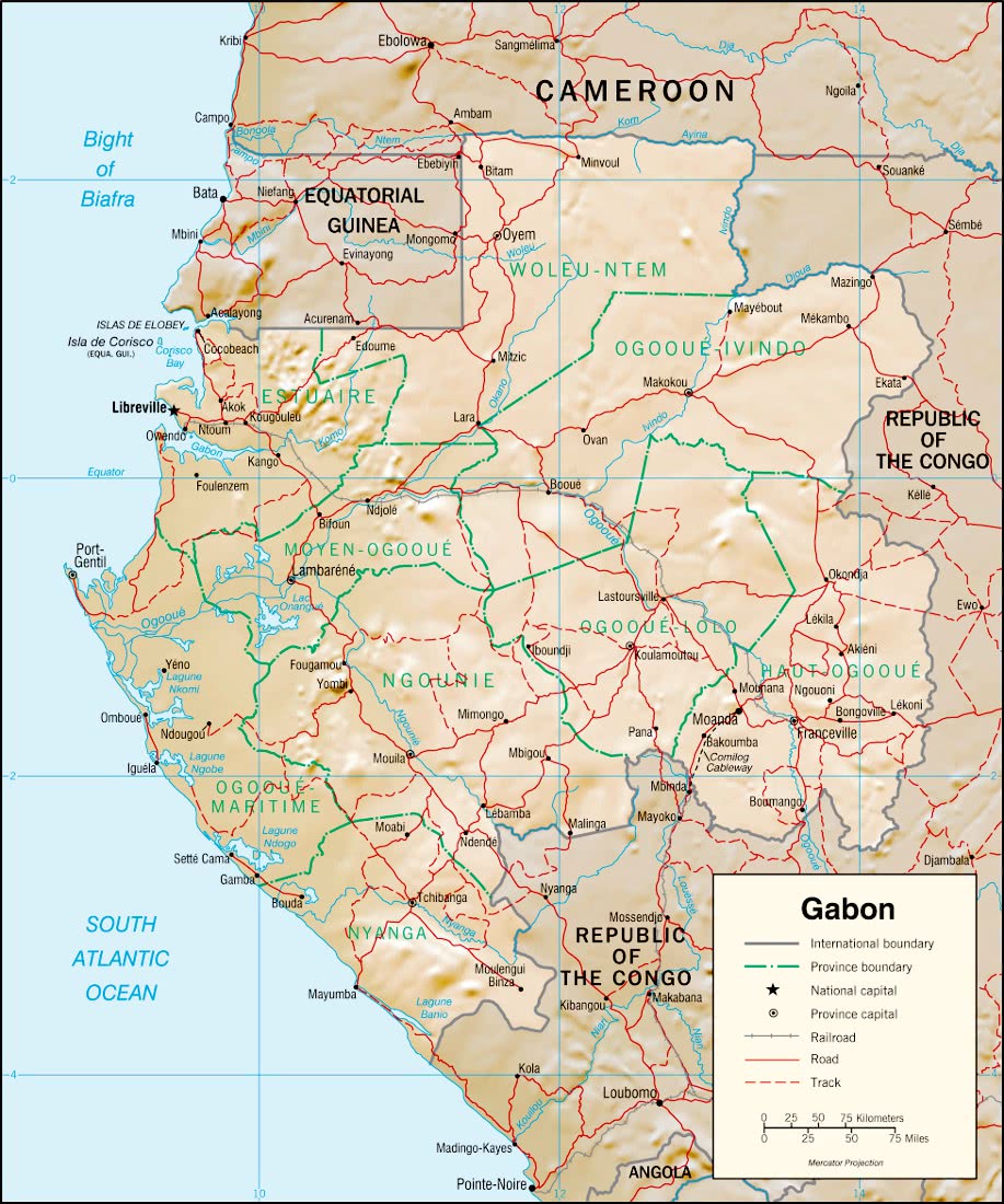 Gabon relief map 2002