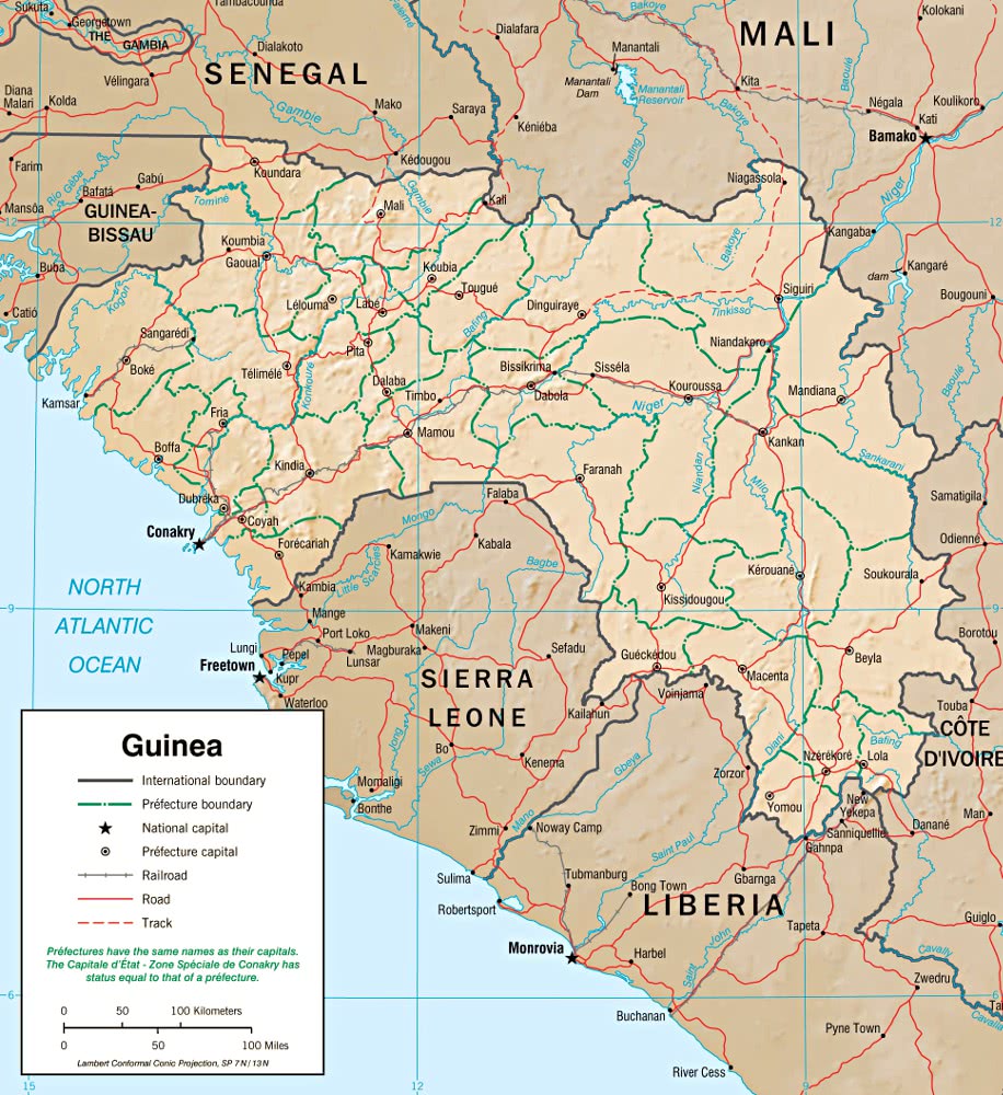 Guinea relief map 2002