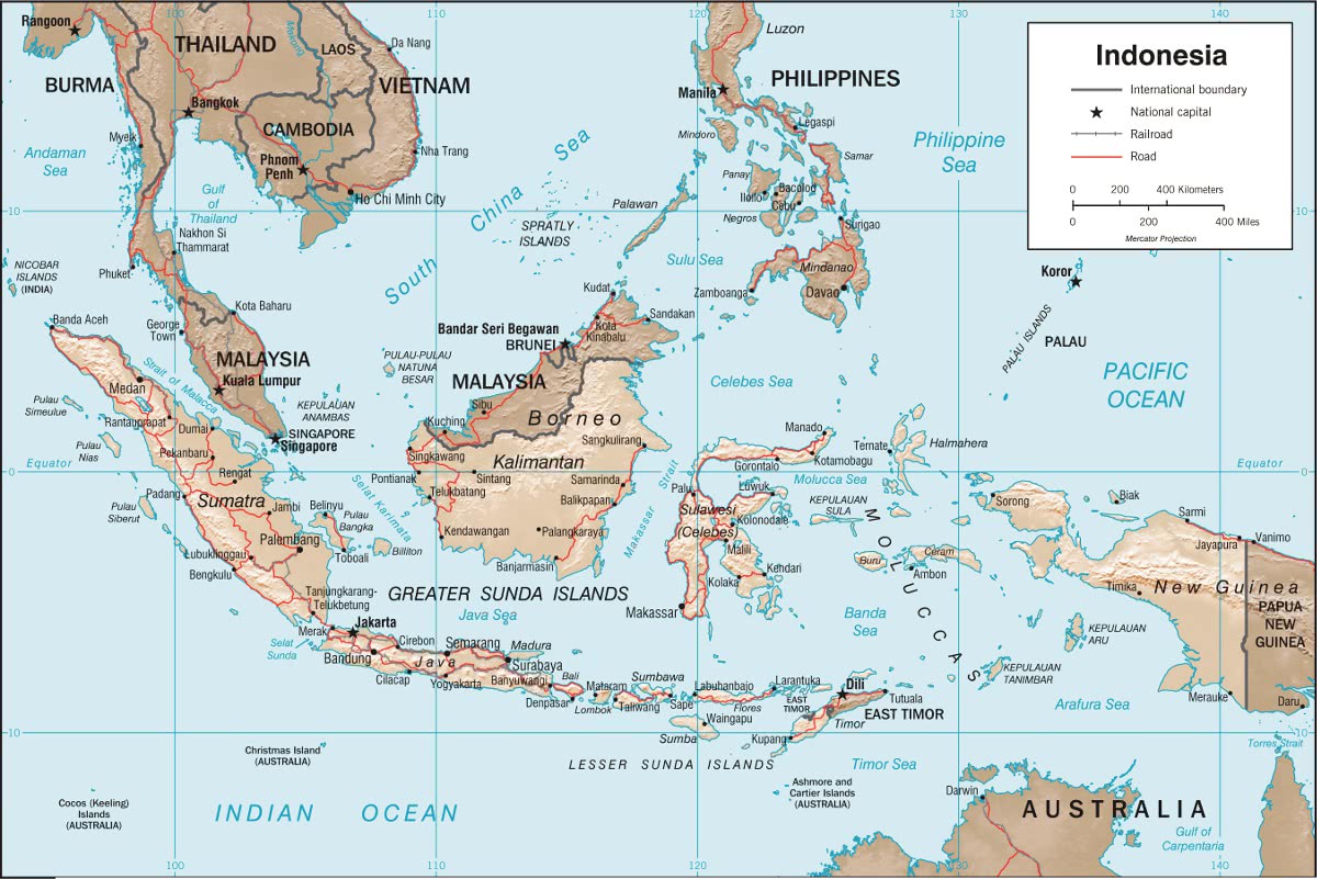 Indonesia relief map 2002