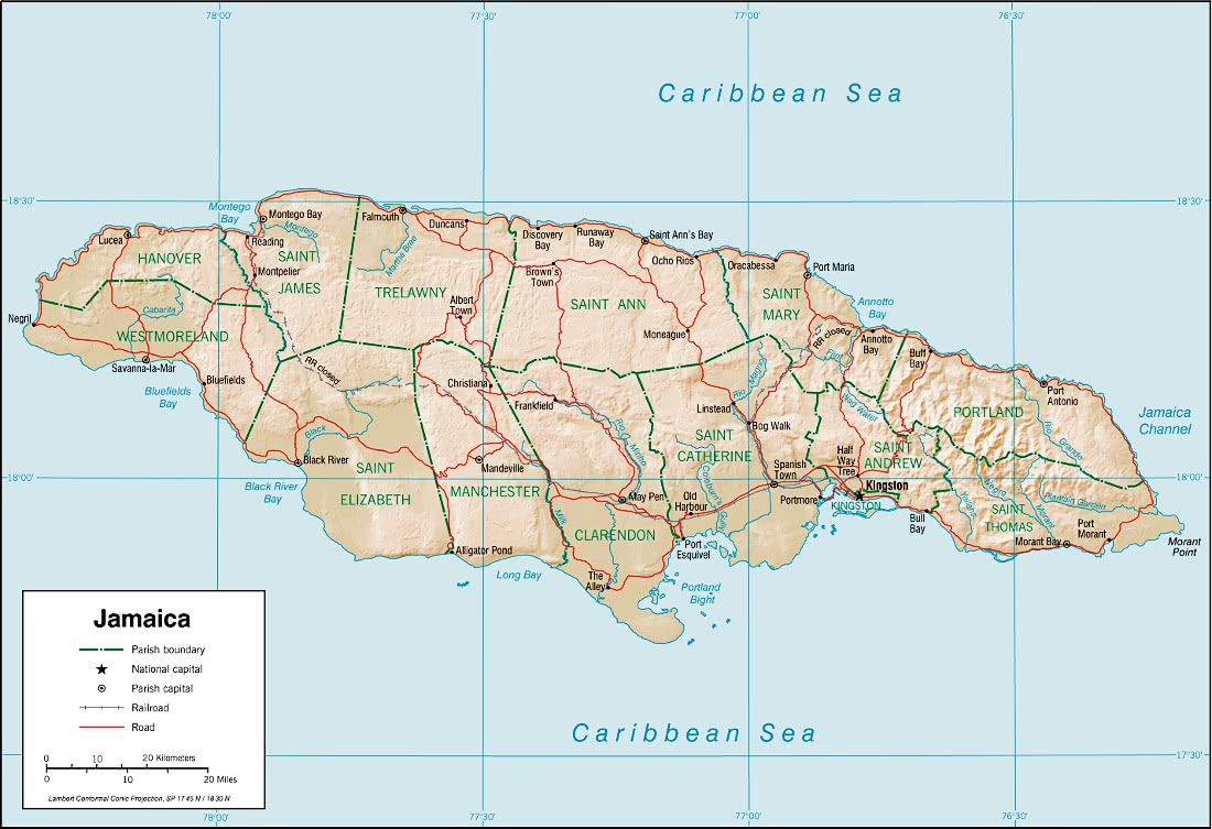 Jamaica relief map 2002