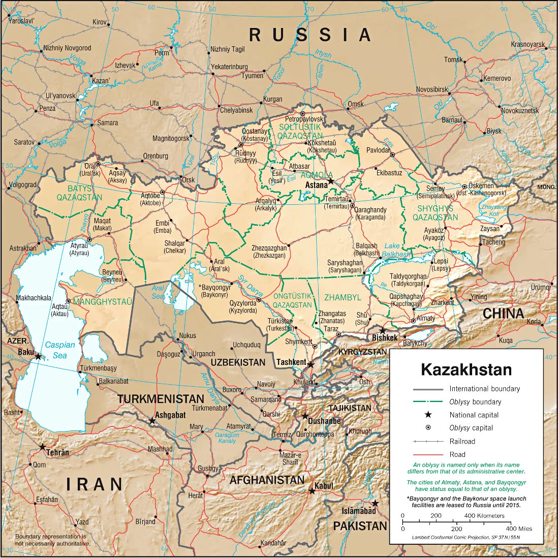 Kazakhstan relief map 2001