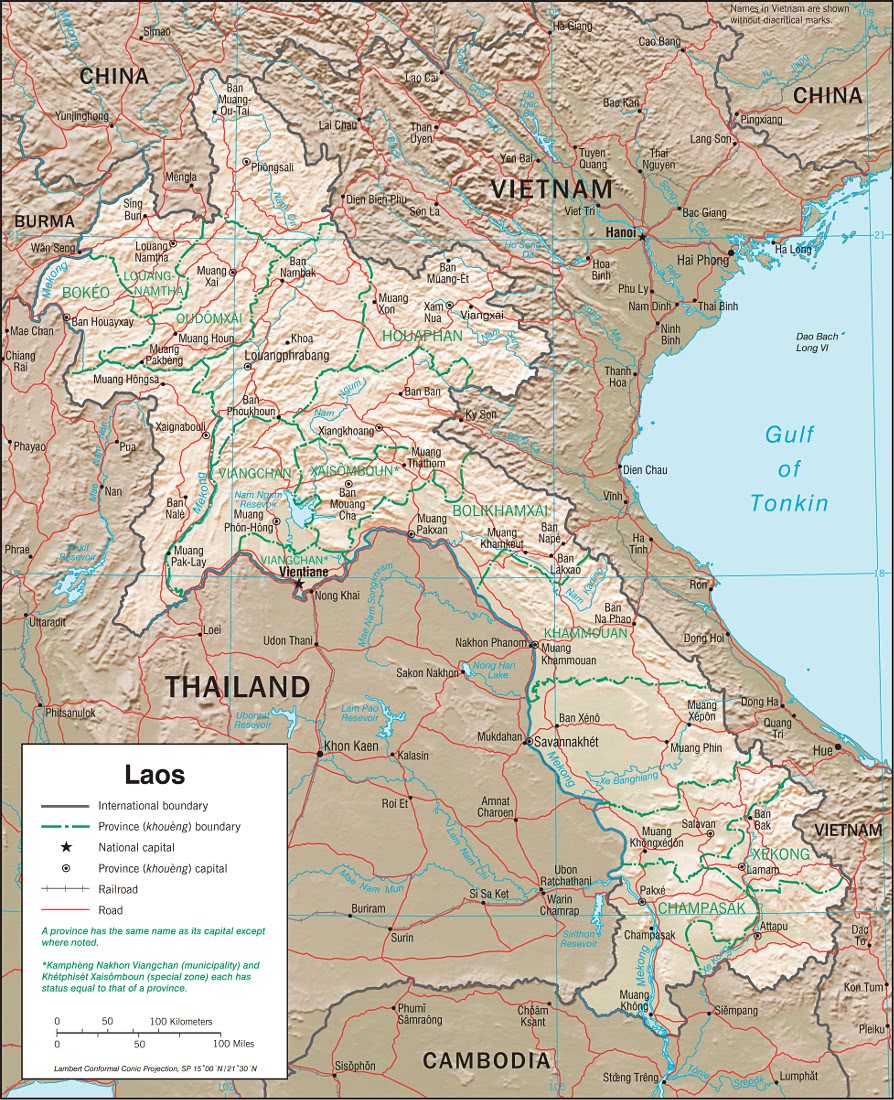 Laos relief map 2003