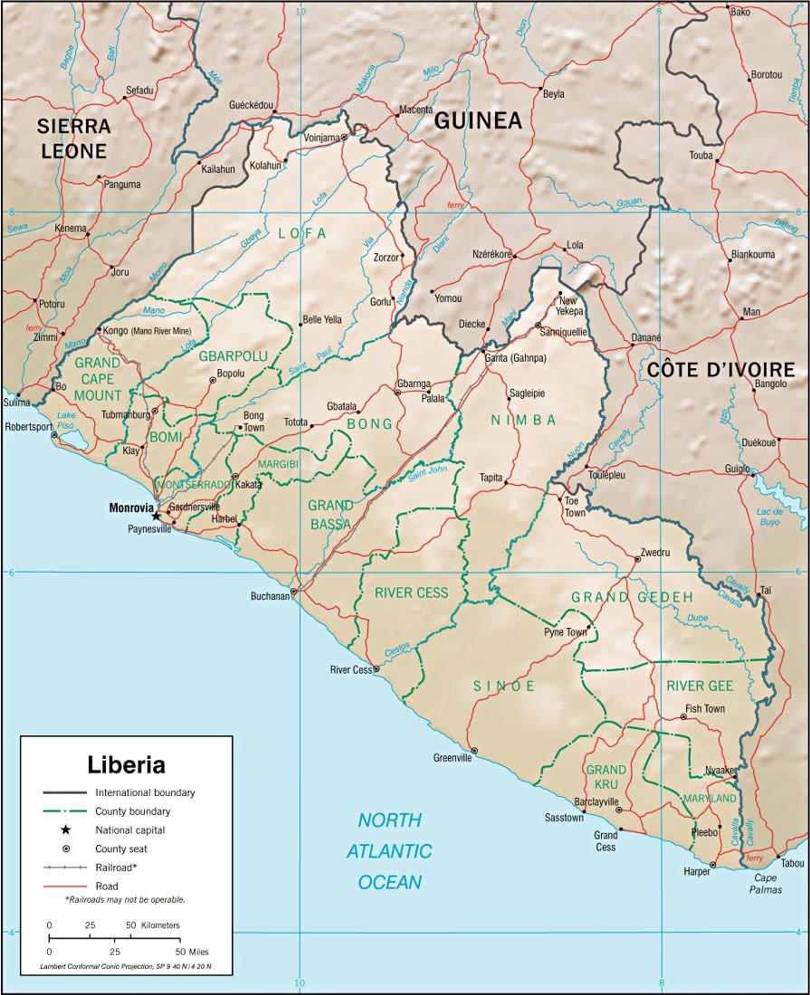 Liberia relief map 2004