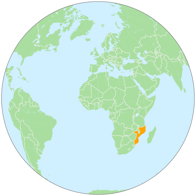 Mozambique on globe