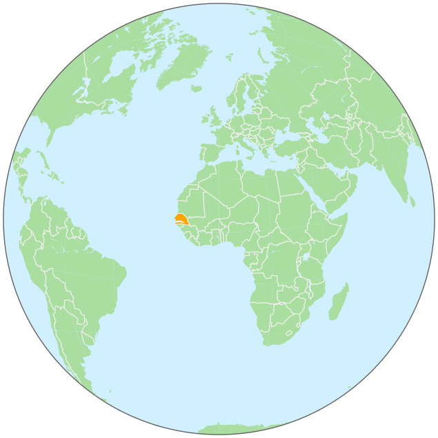 Senegal on globe