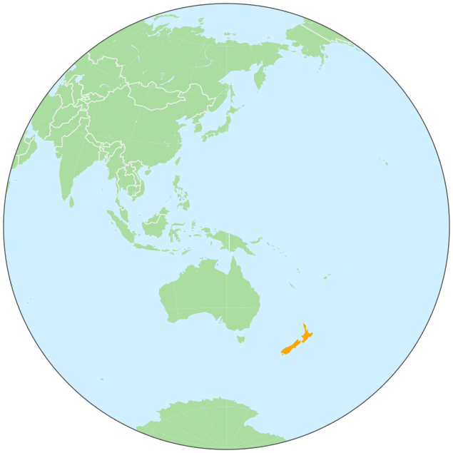 New Zealand on globe