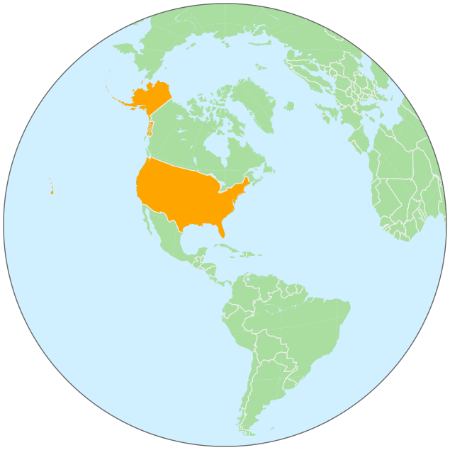United States on globe