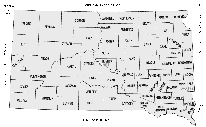 a map of south dakota. South Dakota counties
