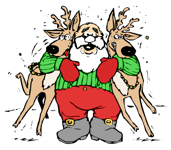 Santa hugging reindeer