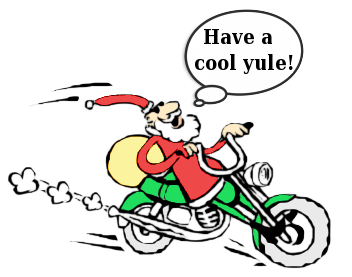 Santa on chopper have a cool yule right