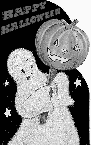 Ghost holding pumpkin Halloween  Clapsaddle