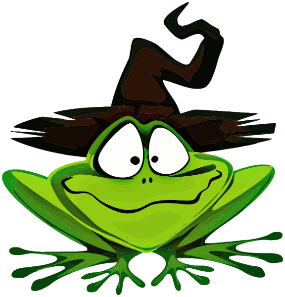 frog wearing witch hat