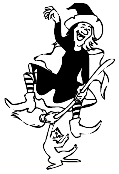 witch dancing with cat BW