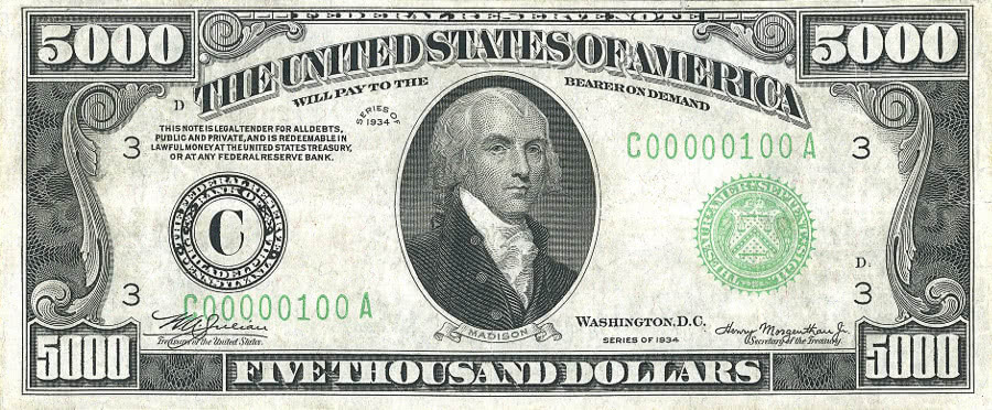 five thousand dollar bill US 1934