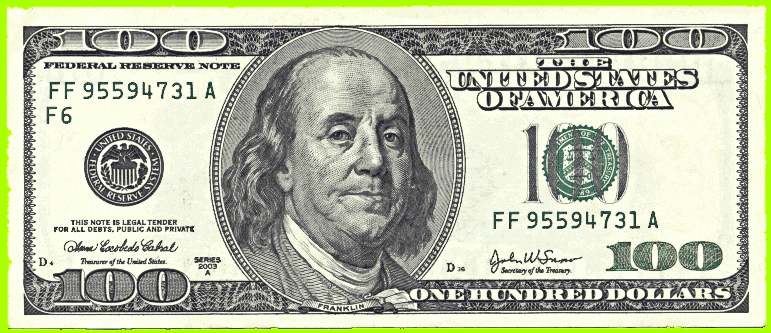 US HUNDRED DOLLAR BILL - public domain clip art image