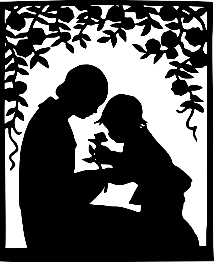MOTHER AND CHILD SILHOUETTE CARD FACE - public domain clip art image