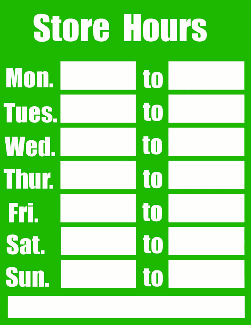 business hours sign green