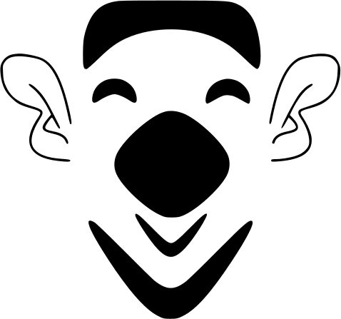 laughing face clip art. laughing bearded clown face BW