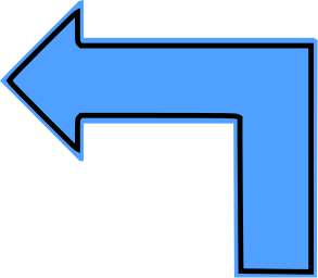 L shaped arrow blue filled left