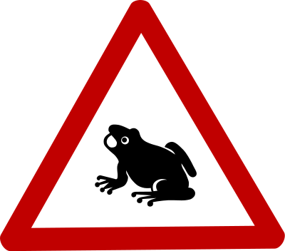 sign caution frog